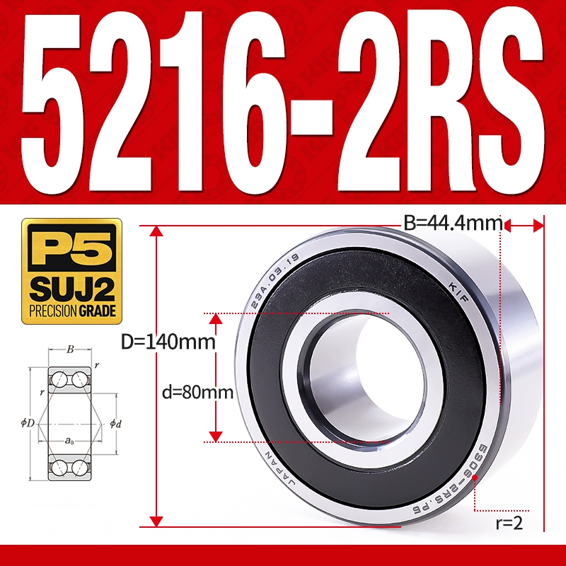 Vòng bi - bạc đạn 5216-2RS  (Phớt cao su - 80*140*44.4 mm)