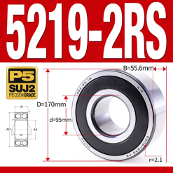 Vòng bi - bạc đạn 5219-2RS  (Phớt cao su - 95*170*55,6 mm)