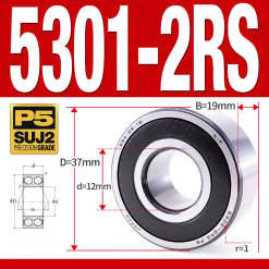 Vòng bi - bạc đạn 5301-2RS  (Phớt cao su - 12*37*19 mm)