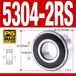 Vòng bi - bạc đạn 5304-2RS  (Phớt cao su - 20*52*22.2 mm)