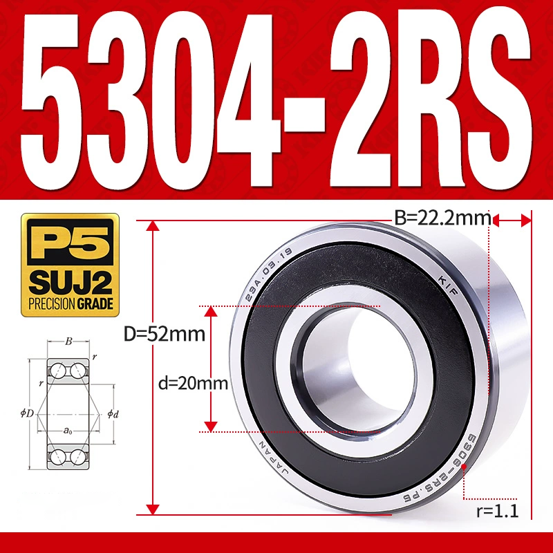 Vòng bi - bạc đạn 5304-2RS  (Phớt cao su - 20*52*22.2 mm)