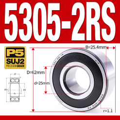 Vòng bi - bạc đạn 5305-2RS  (Phớt cao su - 25*62*25.4 mm)