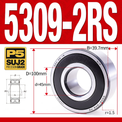 Vòng bi - bạc đạn 5309-2RS  (Phớt cao su - 45*100*39,7 mm)