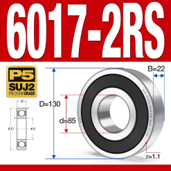 Vòng bi - bạc đạn 6017-2RS  (Phớt cao su - 85*130*22 mm)