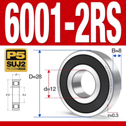 Vòng bi - bạc đạn 6001-2RS  (Phớt cao su - 12*28*8 mm)