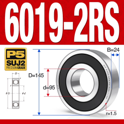 Vòng bi - bạc đạn 6019-2RS  (Phớt cao su - 95*145*24 mm)