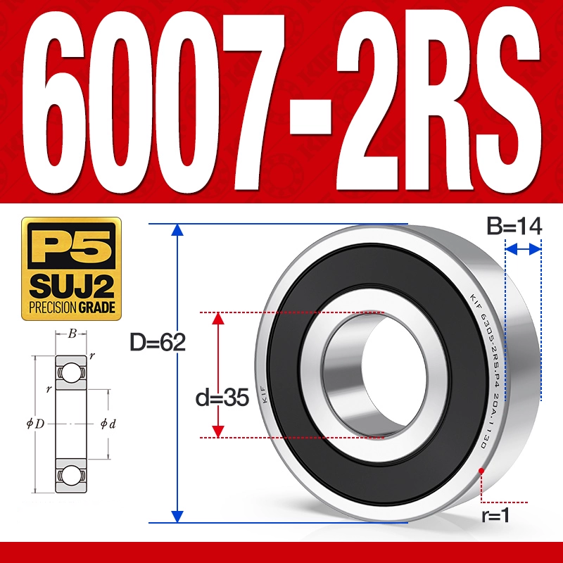 Vòng bi - bạc đạn 6007-2RS  (Phớt cao su - 35*62*14 mm)
