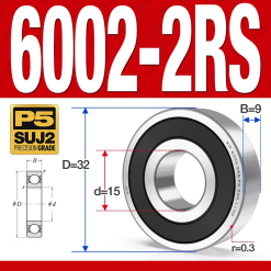 Vòng bi - bạc đạn 6002-2RS  (Phớt cao su - 15*32*9 mm)