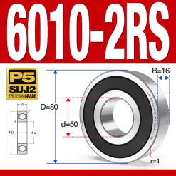 Vòng bi - bạc đạn 6010-2RS  (Phớt cao su - 50*80*16 mm)