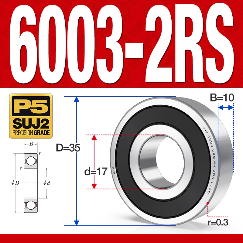 Vòng bi - bạc đạn 6003-2RS  (Phớt cao su - 17*35*10 mm)