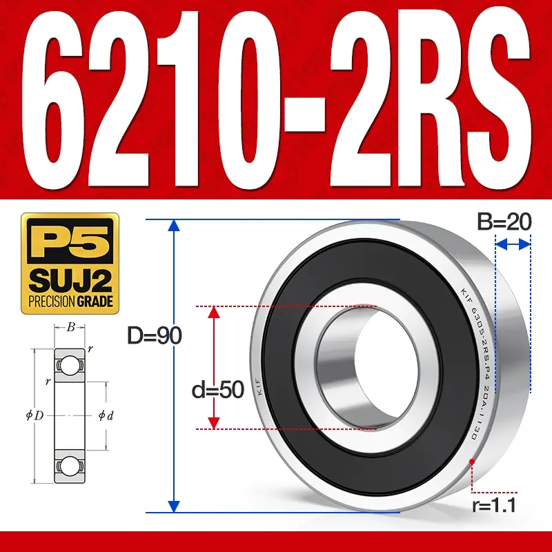 Vòng bi - bạc đạn 6210-2RS (Phớt kim loại - 50*90*20 mm)