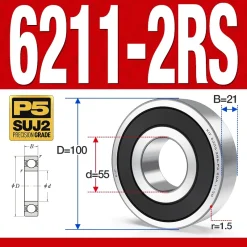 Vòng bi - bạc đạn 6211-2RS (Phớt kim loại - 55*100*21 mm)