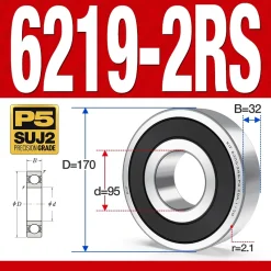 Vòng bi - bạc đạn 6219-2RS (Phớt kim loại - 95*170*32 mm)