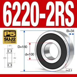 Vòng bi - bạc đạn 6220-2RS (Phớt kim loại - 100*180*34 mm)
