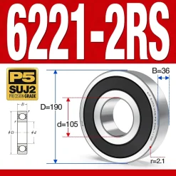 Vòng bi - bạc đạn 6221-2RS (Phớt kim loại - 105*190*36 mm)