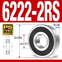 Vòng bi - bạc đạn 6222-2RS (Phớt kim loại - 110*200*38 mm)