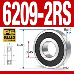 Vòng bi - bạc đạn 6209-2RS (Phớt kim loại - 45*85*19 mm)