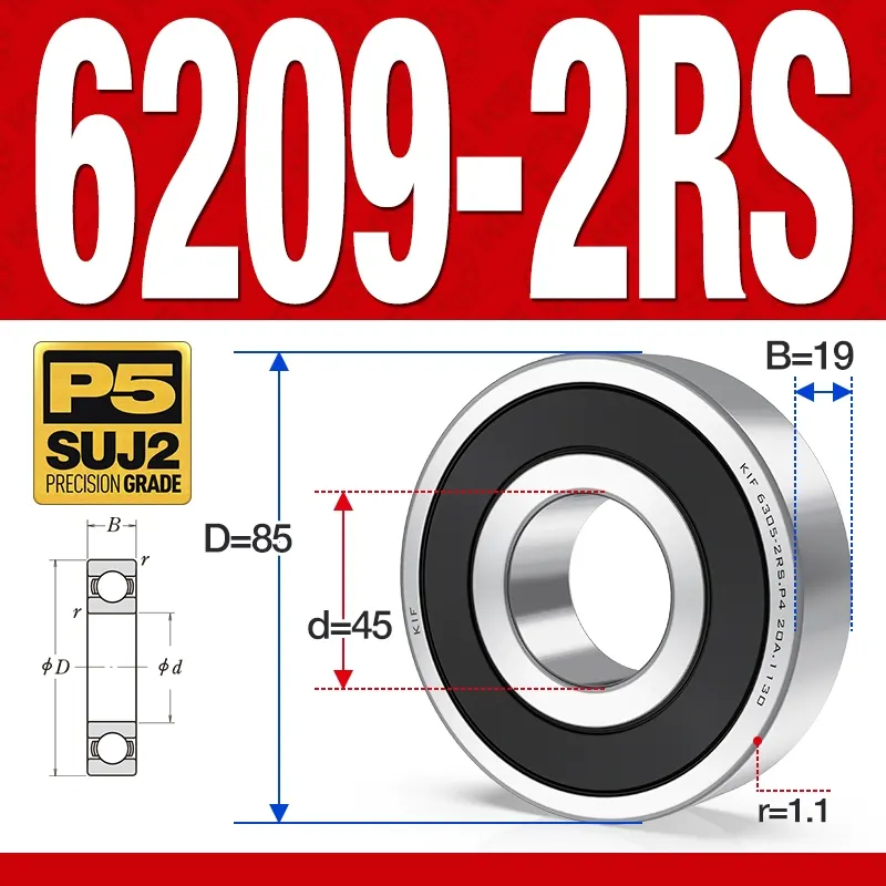 Vòng bi - bạc đạn 6209-2RS (Phớt kim loại - 45*85*19 mm)