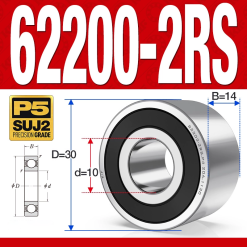 Vòng bi - bạc đạn 62200-2RS (Bi cầu 2 dãy - Phớt cao su - 10*30*14 mm)