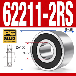 Vòng bi - bạc đạn 62211-2RS (Bi cầu 2 dãy - Phớt cao su - 55*100*25 mm)