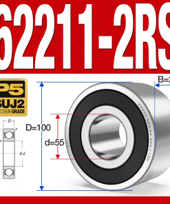 Vòng bi - bạc đạn 62211-2RS (Bi cầu 2 dãy - Phớt cao su - 55*100*25 mm)