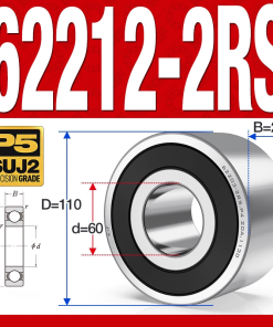 Vòng bi - bạc đạn 62212-2RS (Bi cầu 2 dãy - Phớt cao su - 60*110*28 mm)