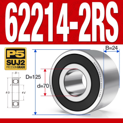 Vòng bi - bạc đạn 62214-2RS (Bi cầu 2 dãy - Phớt cao su - 70*125*24 mm)