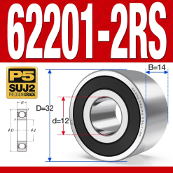 Vòng bi - bạc đạn 62201-2RS (Bi cầu 2 dãy - Phớt cao su - 12*32*14 mm)