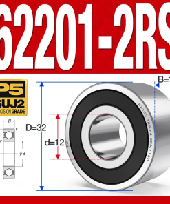 Vòng bi - bạc đạn 62201-2RS (Bi cầu 2 dãy - Phớt cao su - 12*32*14 mm)