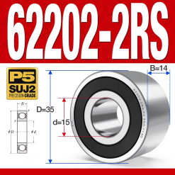 Vòng bi - bạc đạn 62202-2RS (Bi cầu 2 dãy - Phớt cao su - 15*35*14 mm)