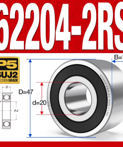 Vòng bi - bạc đạn 62204-2RS (Bi cầu 2 dãy - Phớt cao su - 20*47*18 mm)