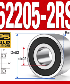 Vòng bi - bạc đạn 62205-2RS (Bi cầu 2 dãy - Phớt cao su - 25*52*18 mm)