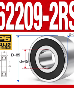 Vòng bi - bạc đạn 62209-2RS (Bi cầu 2 dãy - Phớt cao su - 45*85*23 mm)