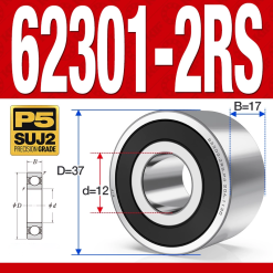 Vòng bi - bạc đạn 62301-2RS (Bi cầu 2 dãy - Phớt cao su - 12*37*17 mm)