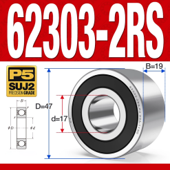 Vòng bi - bạc đạn 62303-2RS (Bi cầu 2 dãy - Phớt cao su - 17*47*19 mm)