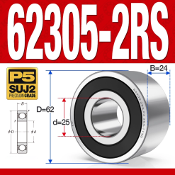 Vòng bi - bạc đạn 62305-2RS (Bi cầu 2 dãy - Phớt cao su - 25*62*24 mm)