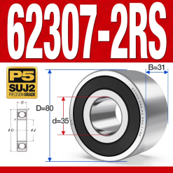 Vòng bi - bạc đạn 62307-2RS (Bi cầu 2 dãy - Phớt cao su - 35*80*31 mm)
