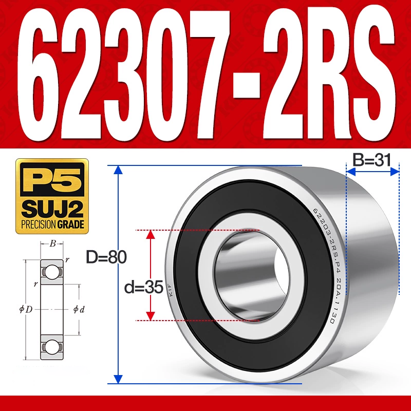 Vòng bi - bạc đạn 62307-2RS (Bi cầu 2 dãy - Phớt cao su - 35*80*31 mm)