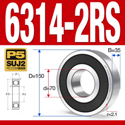 Vòng bi - bạc đạn 6314-2RS  (Phớt cao su - 70*150*35 mm)