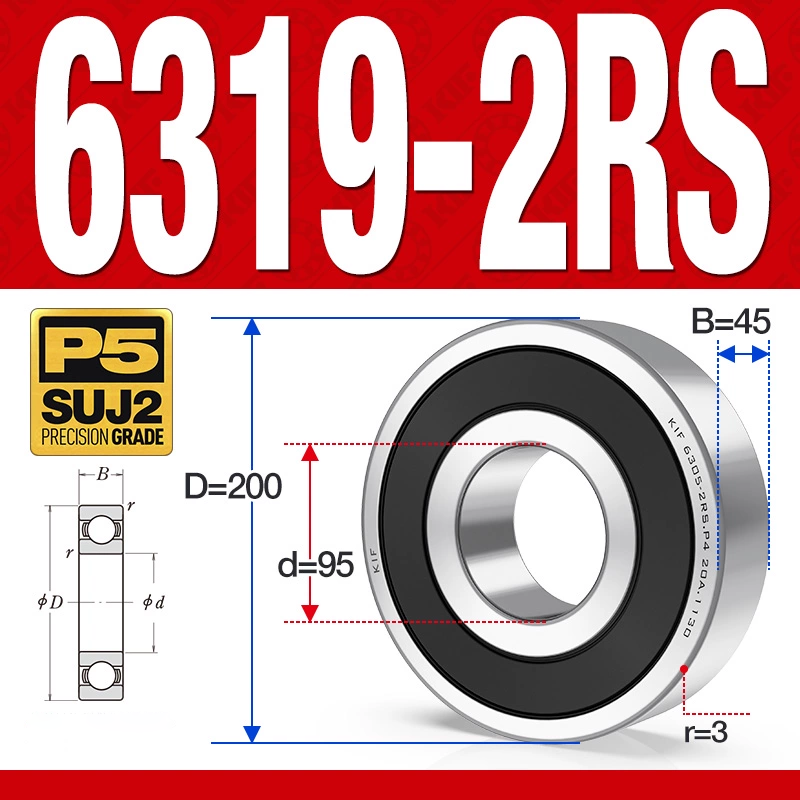 Vòng bi - bạc đạn 6319-2RS  (Phớt cao su - 95*200*45 mm)