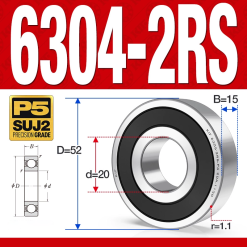 Vòng bi - bạc đạn 6304-2RS  (Phớt cao su -  20*52*15 mm)