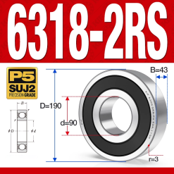 Vòng bi - bạc đạn 6318-2RS  (Phớt cao su - 90*190*43 mm)
