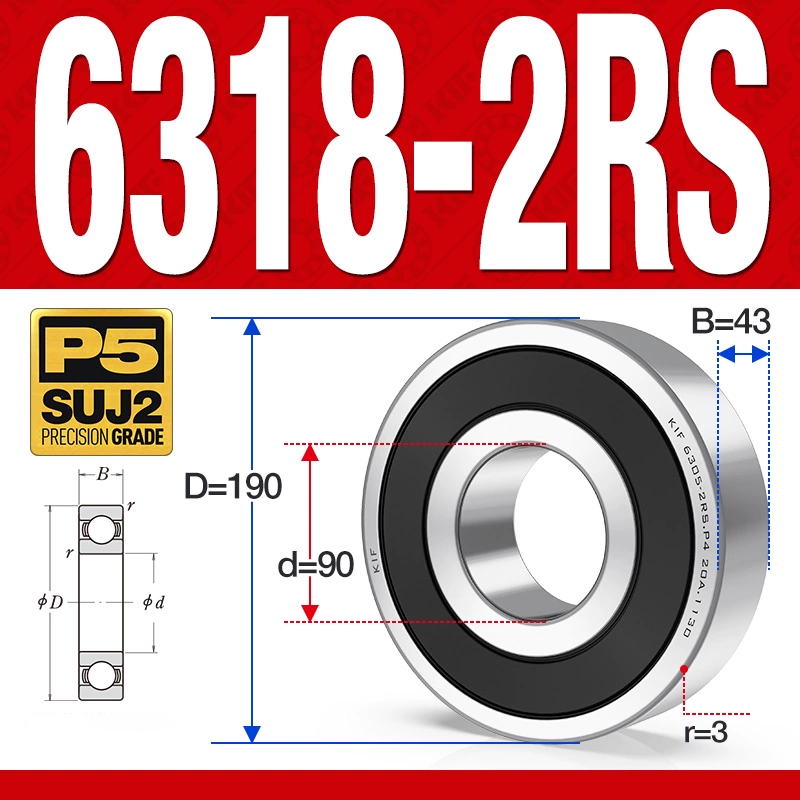 Vòng bi - bạc đạn 6318-2RS  (Phớt cao su - 90*190*43 mm)