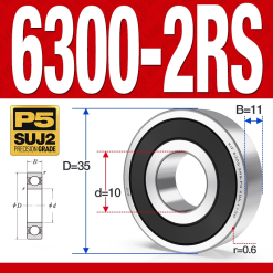 Vòng bi - bạc đạn 6300-2RS  (Phớt cao su -  10*35*11 mm)