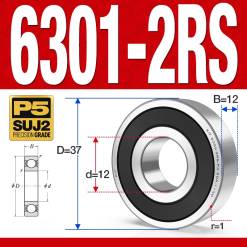 Vòng bi - bạc đạn 6301-2RS  (Phớt cao su -  12*37*12 mm)