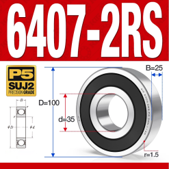 Vòng bi - bạc đạn 6407-2RS  (Phớt cao su - 35*100*25 mm)