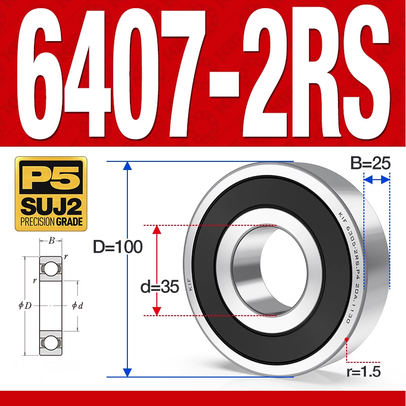 Vòng bi - bạc đạn 6407-2RS  (Phớt cao su - 35*100*25 mm)