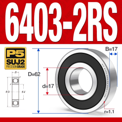 Vòng bi - bạc đạn 6403-2RS  (Phớt cao su - 17*62*17 mm)