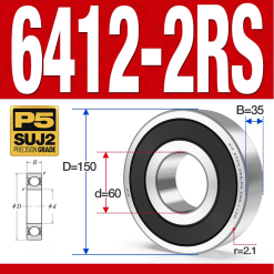 Vòng bi - bạc đạn 6412-2RS  (Phớt cao su - 60*150*35 mm)