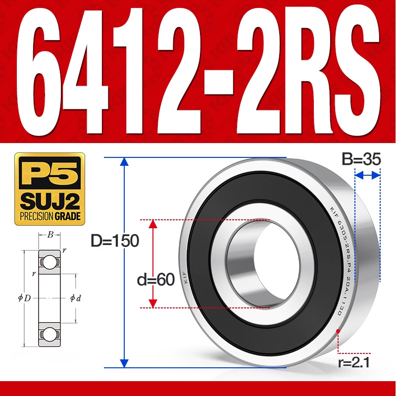 Vòng bi - bạc đạn 6412-2RS  (Phớt cao su - 60*150*35 mm)